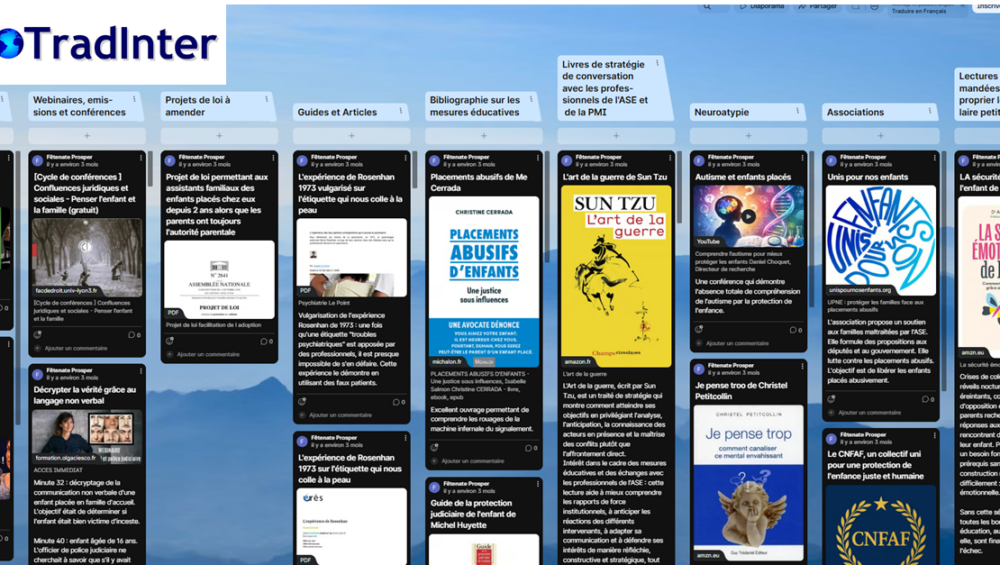 Padlet de ressources sur la protection de l’enfance référencant l’association UPNE