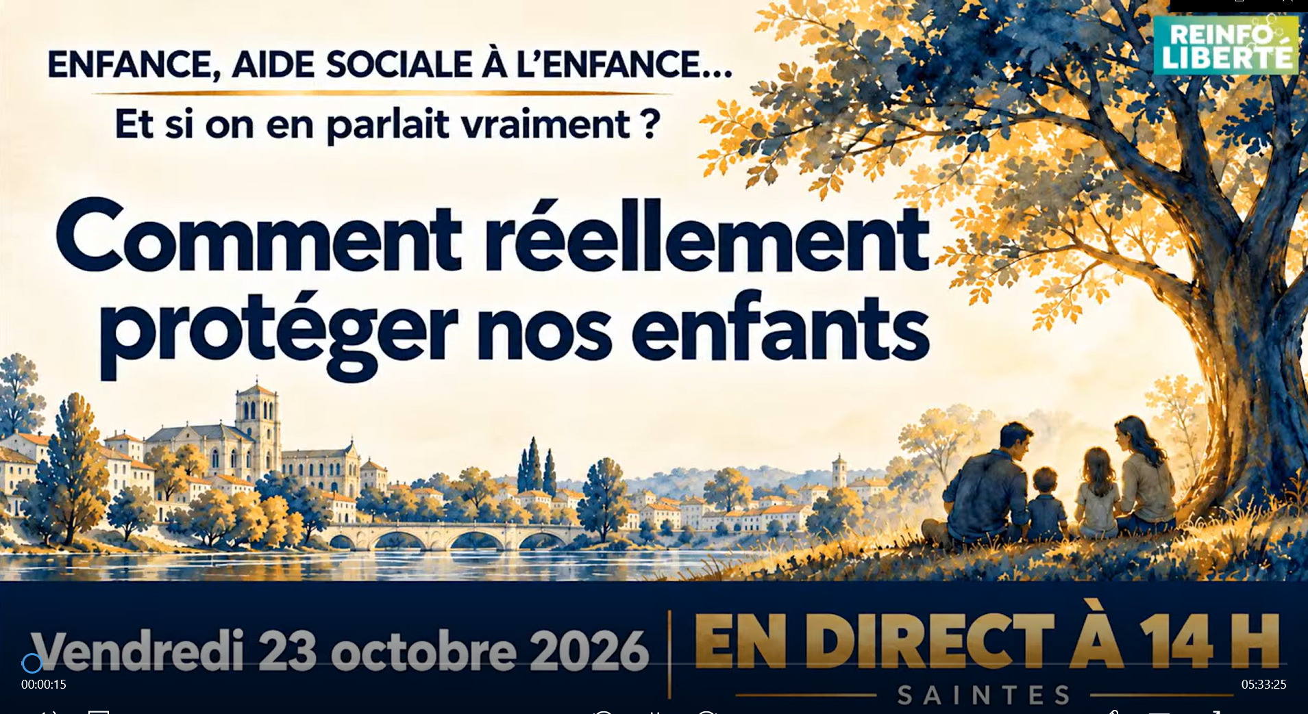 Affiche des journées de Saintes : Enfance, aide sociale à l'enfance… Et si on en parlait vraiment ? Comment réellement protéger nos enfants. Vendredi 23 octobre 2026, en direct à 14 h, Saintes.
